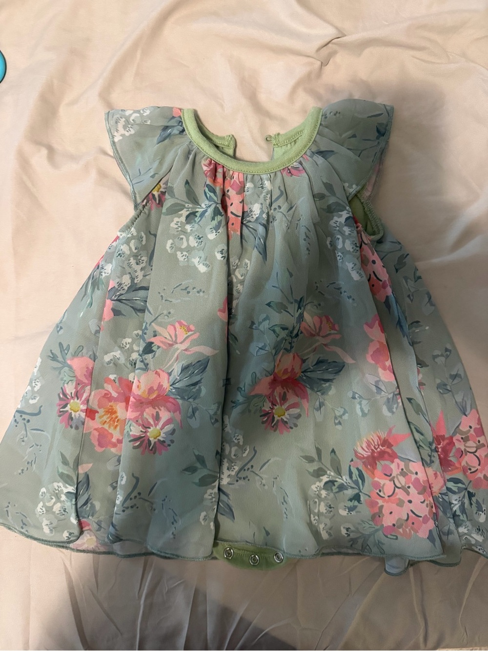 Baby Starters Mint Green Floral Chiffon Dress with Pink Flowers